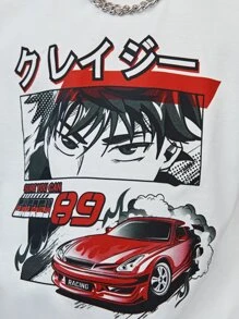 SHEIN 男孩汽車和日語字母圖案T恤