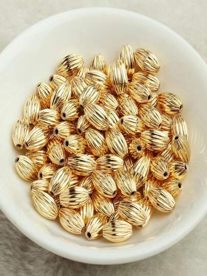 50入組金色顏色幾何樣式珠子,合適的適合男士和女性時尚珠寶製作,手機鏈條製作,服裝裝飾用品,頭髮配飾DIY裝飾釘珠