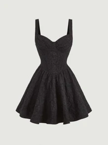 SHEIN MOD Solid Jacquard Cami Dress - Black - View 1