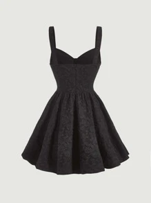 SHEIN MOD Solid Jacquard Cami Dress - Black - View 2