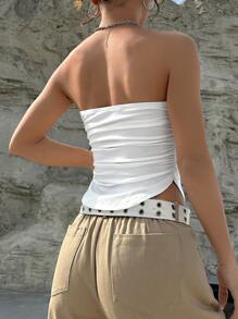 SHEIN EZwear 無地柄 フリルの付いた チューブトップ - ホワイト - チェックする 2