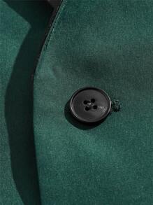 GENTILAND Men Colourblock Shawl Collar Blazer & Trousers - Dark Green - View 3