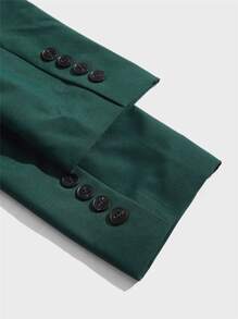 GENTILAND Men Colourblock Shawl Collar Blazer & Trousers - Dark Green - View 5