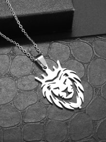 SeuSuk 時尚流行男士獅子吊墜項鍊不銹鋼珠寶禮物和時尚外觀 - 銀色 - 查看 2
