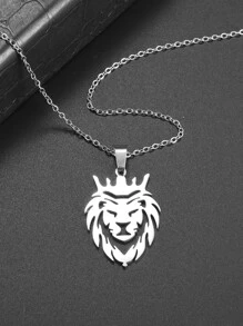 SeuSuk 時尚流行男士獅子吊墜項鍊不銹鋼珠寶禮物和時尚外觀 - 銀色 - 查看 4
