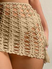 SHEIN Swim Summer Beach Hollow Out Tassel Decor Cover Up Skirt Without Bikini Bottom