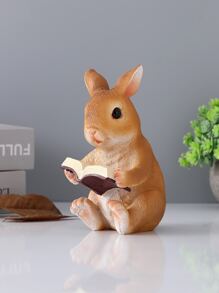 1 件树脂创意兔子阅读书装饰雕像复活节 - 彩色 - 查看 1