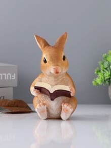 1 件树脂创意兔子阅读书装饰雕像复活节 - 彩色 - 查看 2