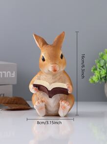 1 件树脂创意兔子阅读书装饰雕像复活节 - 彩色 - 查看 3