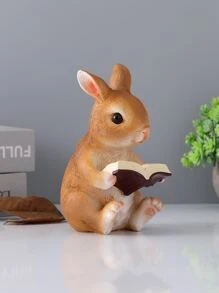 1 件树脂创意兔子阅读书装饰雕像复活节 - 彩色 - 查看 4