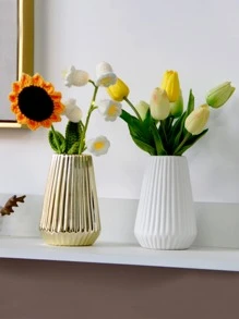 1pc Solid Color Flower Vase - White - View 5