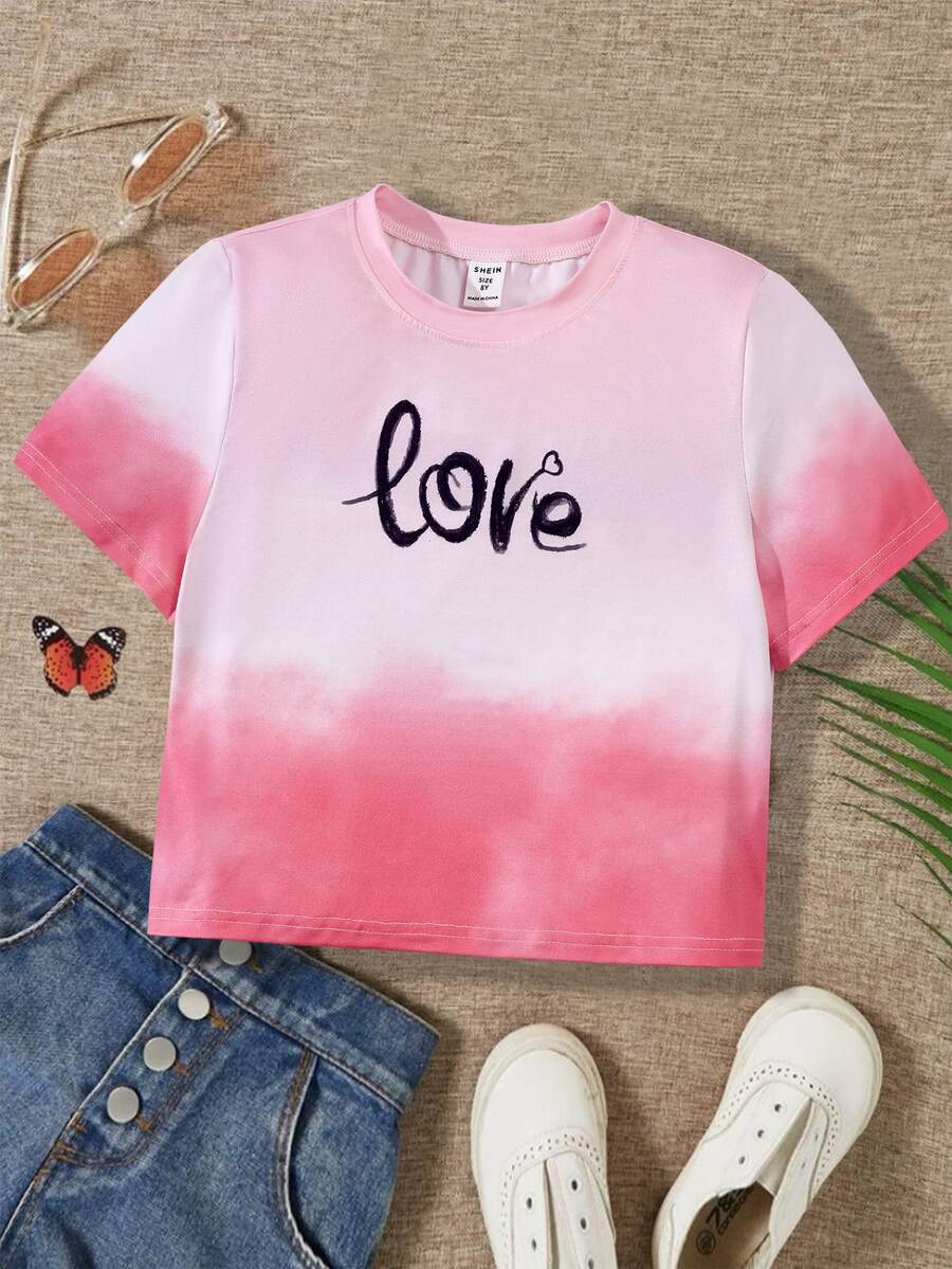 Girls Tie Dye Letter Graphic Tee - Pink - View 1
