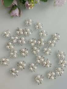 10pcs Pearl Flower Shaped Rhinestone Buttons Sparkling Crystal Hairpins DIY Handmade Crafts Decoration Clothes Sewing Accessory