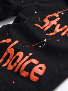 Manfinity Men Letter Graphic Denim Shorts - Black - View 3