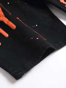 Manfinity Men Letter Graphic Denim Shorts - Black - View 5