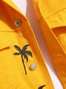 Manfinity Men Coconut Tree & Letter Graphic Flap Pocket Denim Jacket Without Tee - Yellow - View 4