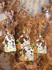 4 piezas Colgante de pared Pascua de Resurrección con diseño de conejo - Multicolor - Ver 1