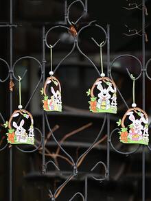 4 piezas Colgante de pared Pascua de Resurrección con diseño de conejo - Multicolor - Ver 2
