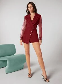 BizChic Sheer Mesh Sleeve Button Front Jumpsuit - Burgundy - View 5