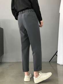 Hombres Pantalones de traje con fruncido con bolsillo oblicuo - Gris Oscuro - Ver 2