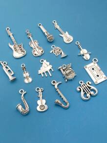 15 cái/bộ Nhạc cụ hợp kim DIY Mặt dây chuyền - Bạc - Xem 3