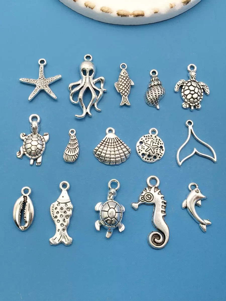 15pcs/set Alloy Sea Turtle & Octopus DIY Pendant