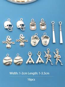16入組/套棒球和人像DIY吊墜 - 銀色 - 查看 4