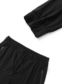 男士素色腰部抽繩衛褲 - 黑色 - 查看 6