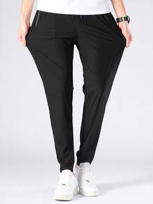 男士素色腰部抽繩衛褲 - 黑色 - 查看 7