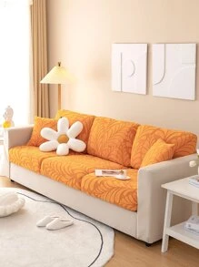 1pc Leaf Pattern Stretchy Sofa Seat Cover - Burnt Orange - View 4