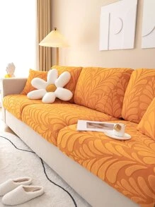 1pc Leaf Pattern Stretchy Sofa Seat Cover - Burnt Orange - View 5