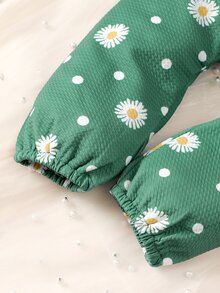 Baby Floral Print Bow Shoulder Cami Jumpsuit - Green - View 4