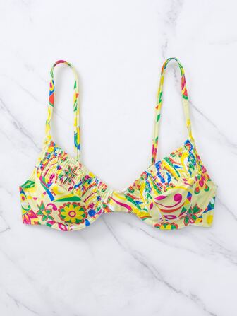 لباس علوي بيكيني طباعة الأزهار حلقة معدني