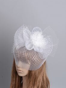 Velo nupcial con diseño de flor - Blanco - Ver 3