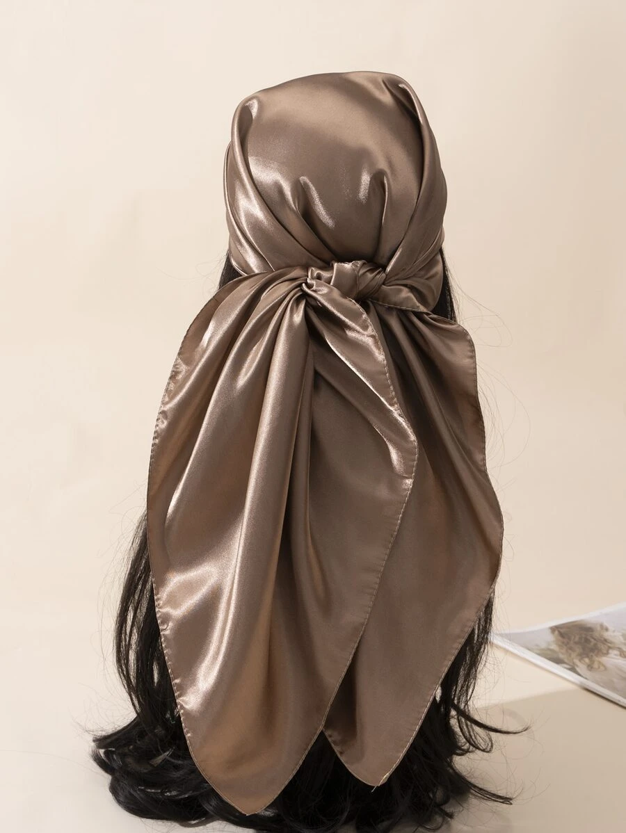 1 件简约纯色头巾经典围巾缎面围巾头巾、发带、头带非常适合装扮您的外观 - 卡其色 - 查看 1
