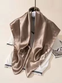 1 件简约纯色头巾经典围巾缎面围巾头巾、发带、头带非常适合装扮您的外观 - 卡其色 - 查看 4