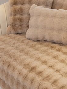 1入組加厚毛絨沙發墊冬季四季通用防滑沙發套防塵可水洗 - 卡其色 - 查看 4