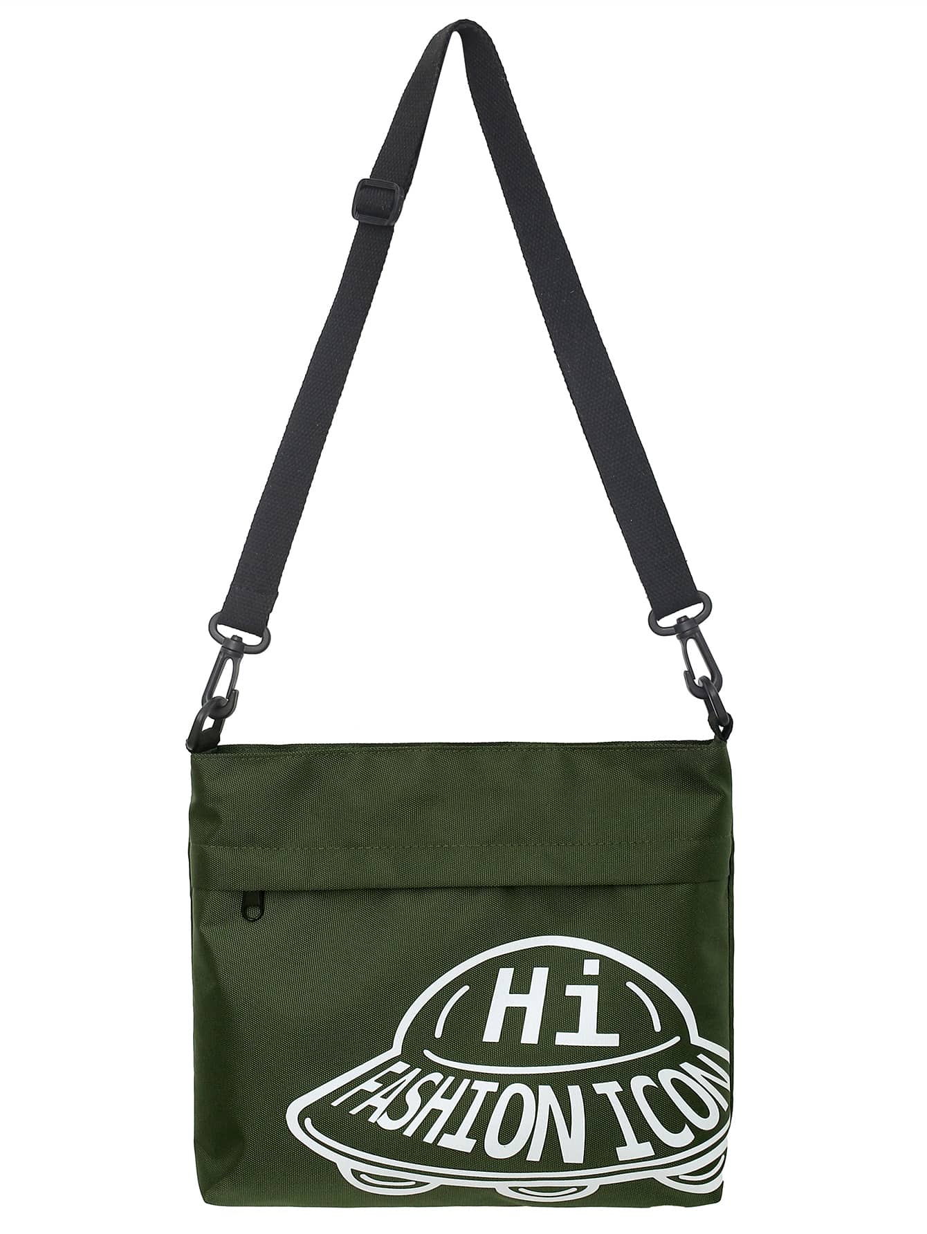Men Alien Spaceship & Letter Graphic Square Bag - Green - View 1