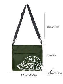 Men Alien Spaceship & Letter Graphic Square Bag - Green - View 4
