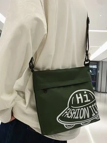 Men Alien Spaceship & Letter Graphic Square Bag - Green - View 5