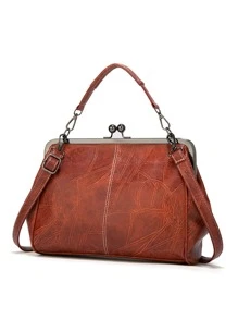 女士软皮大容量多口袋便携式单肩斜挎包、手机袋、手拿包、派对包、西班牙包、休闲百搭风格、生日礼物、配有可拆卸肩带、复古风包 - 棕色 - 查看 2