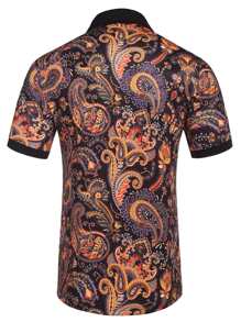 Men Paisley Print Polo Shirt - Multicolor - View 2