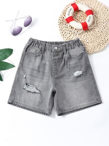 Chicos Shorts en mezclilla desgarro crudo - Gris - Ver 1