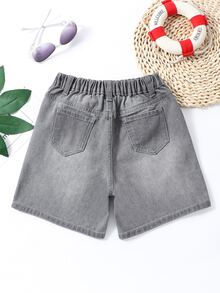 Chicos Shorts en mezclilla desgarro crudo - Gris - Ver 2