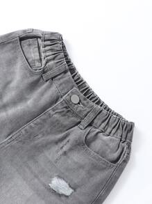Chicos Shorts en mezclilla desgarro crudo - Gris - Ver 3