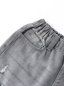 Chicos Shorts en mezclilla desgarro crudo - Gris - Ver 4