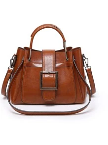 Buckle Decor Square Bag - Brown - View 3