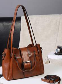 Buckle Decor Square Bag - Brown - View 5