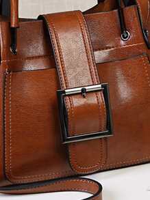 Buckle Decor Square Bag - Brown - View 6