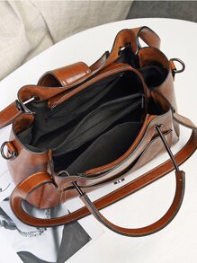 Buckle Decor Square Bag - Brown - View 7